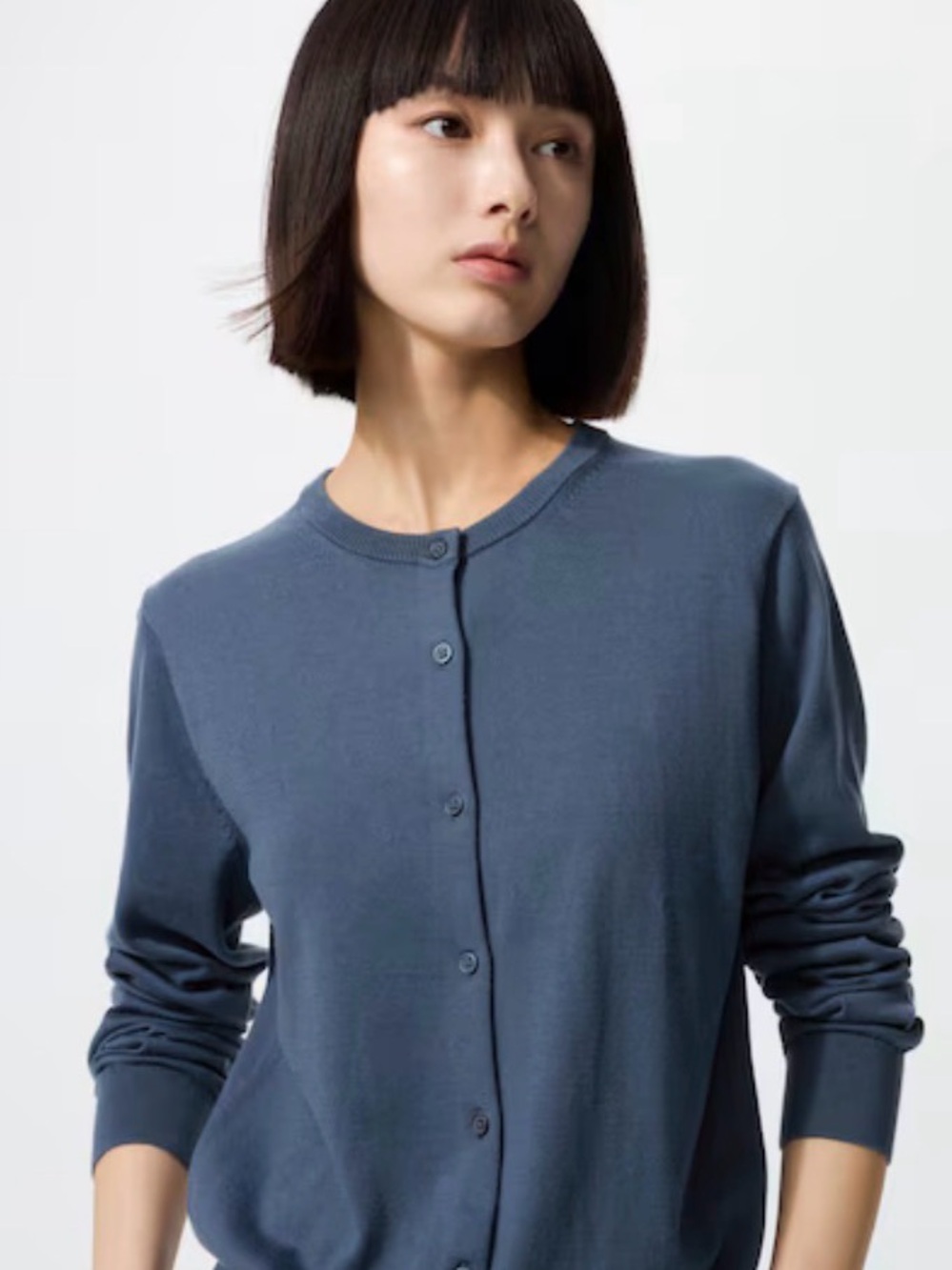 Uniqlo Women's Blue 100% Wool Knit Button-Front Cardigan Round Neck Size S